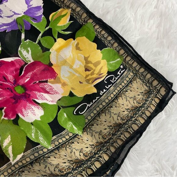 Oscar de la Renta Floral Hand Rolled Silk Scarf - Picture 2 of 4